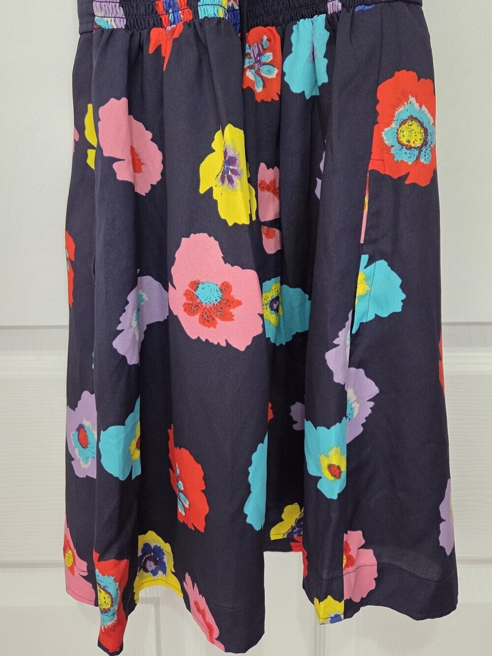 American Eagle Rainbow Poppy Floral Blue Mini Sundress with Pockets Size 2 - Picture 7 of 10